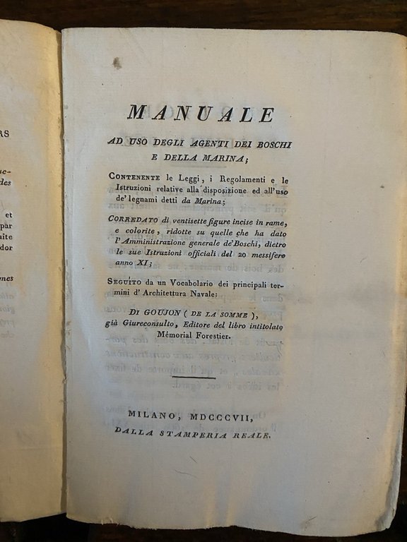 Goujon Del legname da costruzione navale Milano Stamperia Reale 1807