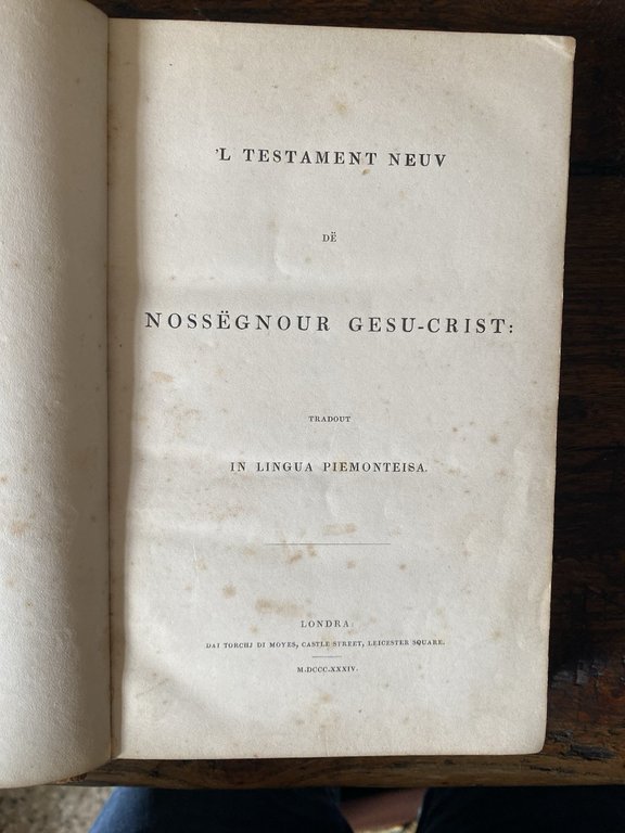 'L Testament Neuv Tradout in Lingua Piemonteisa Londra dai Torchj …