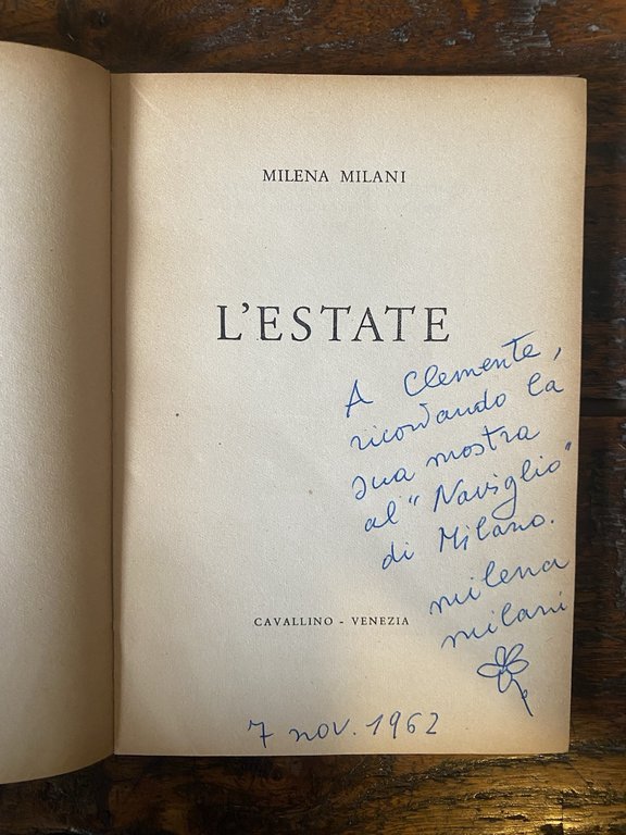 Autografato Milani Milena L'estate Venezia Edizioni del Cavalino 1946