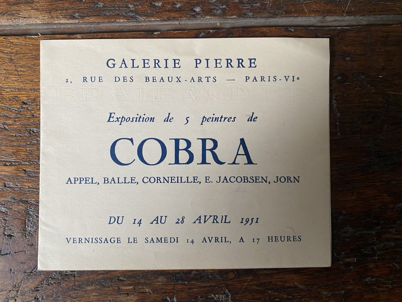 Ragon Michel Invito pieghevole 11 x 13 cm. Cobra Paris …