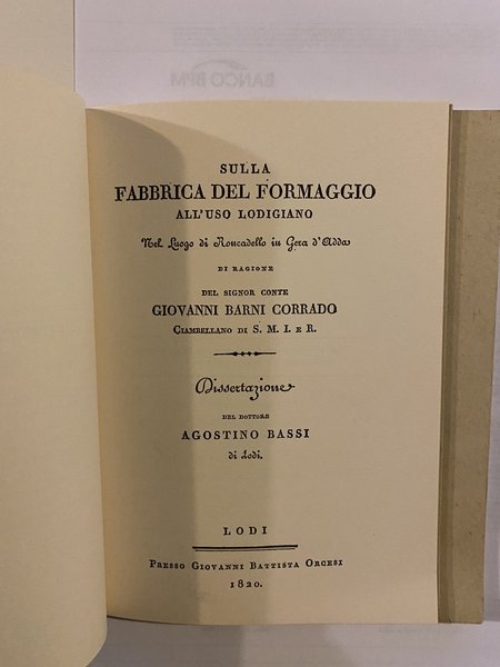 Sulla fabbrica del formaggio all'uso lodigiano