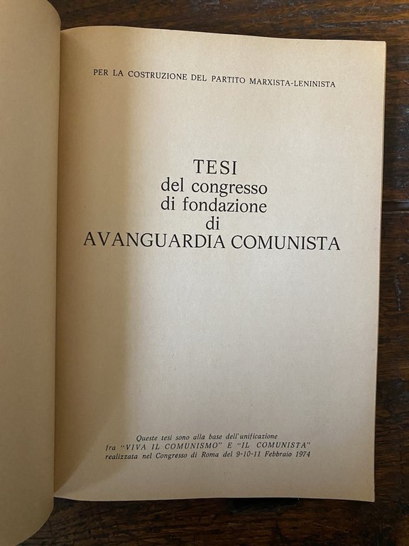 Tesi del congresso di fondazione di Avanguardia Comunista Roma 1974