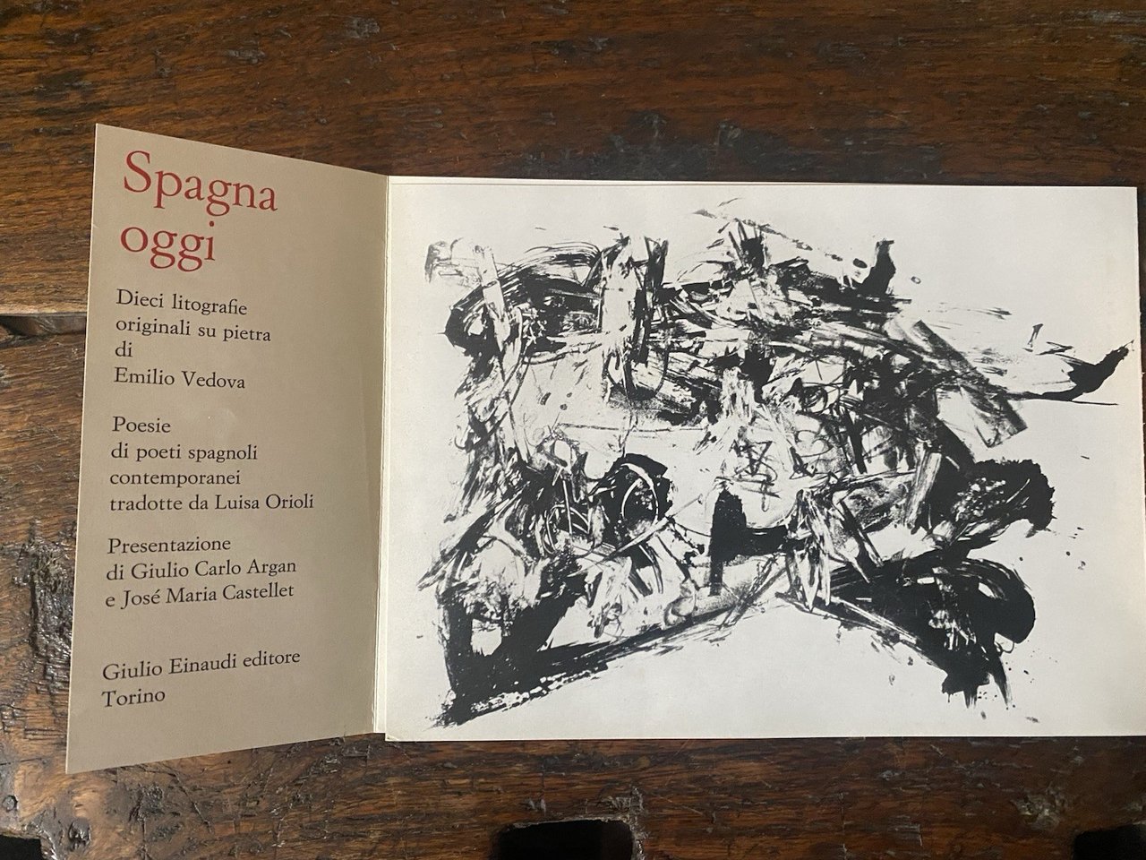Vedova Emilio Pieghevole scheda editoriale Spagna oggi Torino Einaudi 1961