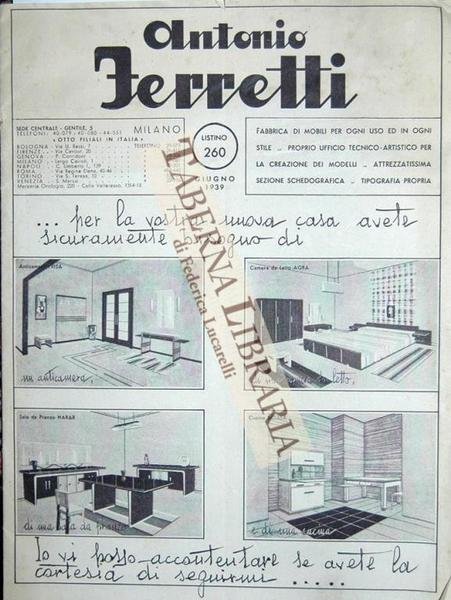 Antonio Ferretti. Fabbrica Mobili - Milano. Listino giugno 1939