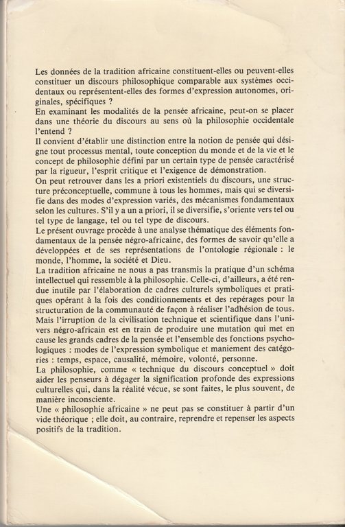 La Pensée Africaine. Recherches sur les fondements de la pensée …