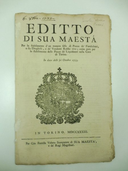 ILLUSTRISSIMO SIGNORE. Espone l'universita' de' Minusieri, Ebanisti, Mastri da Carrozze, Cadreghe, Montatori d'armi, e Bottallari.d'inibire a chi si sia d'esercire per se o per altri. di far alcune opera o travaglio appartenente all'arte de minusieri. salvo abbino fatto la prova o capo d'opera.28 maggio 1734