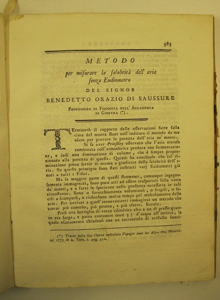 Metodo per misurare la salubrita' dell'aria senza eudiometro
