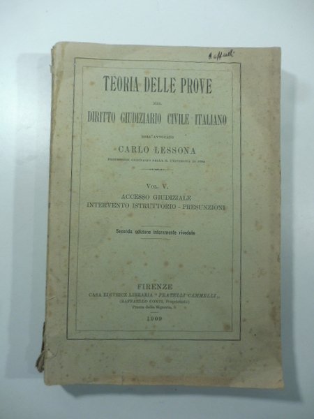 Teoria delle prove nel diritto giudiziario civile italiano. Vol. V. …