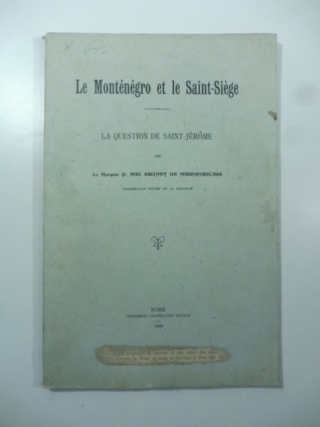 Le Montenegro et le Saint-Siege. La question de Saint-Jerome
