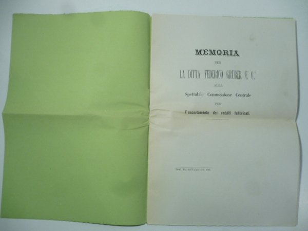 Memoria per la ditta Federico Gruber e C. Alla spettabile …