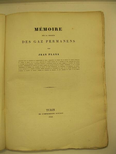 Memoire sur le chaleur des gaz permanens par J. Plana