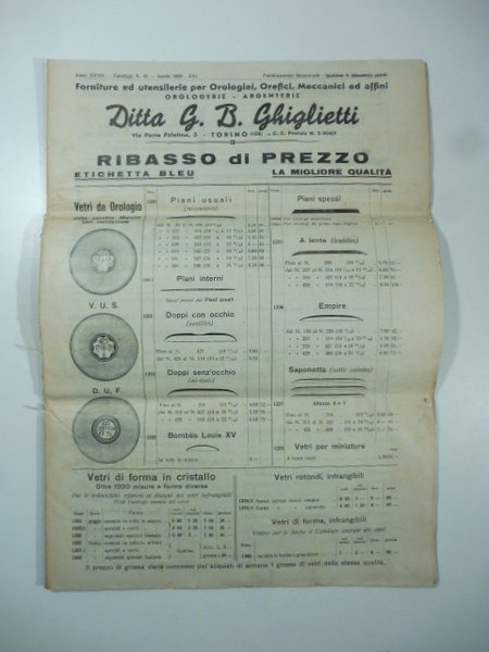 Ditta G. B. Ghiglietti. Forniture per orologiai, orefici. Ribasso di …