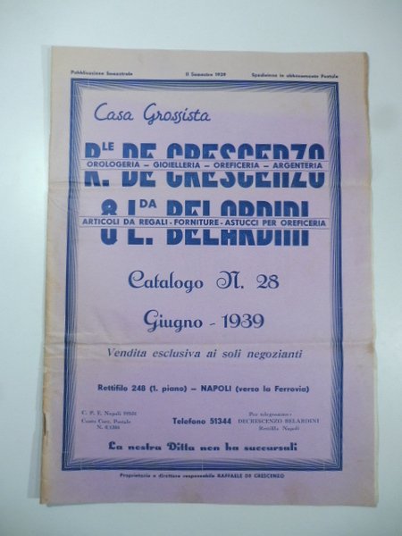 Casa grossista R. De Crescenzo & L. Belardini. Catalogo Giugno …