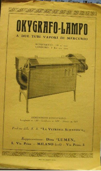 Okygrafo lampo a due tubi vapori di Mercurio