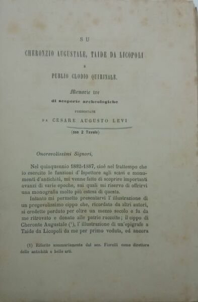 Su Cheronzio Augustale, Taide da Licopoli Publio Clodio Quirinale. Memorie …