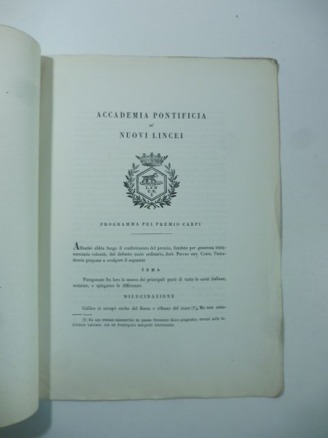 Accademia pontificia de' Nuovi Lincei. Programma del Premio Carpi