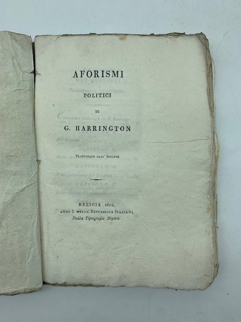 Aforismi politici di G. Harrington. Traduzione dall'Inglese