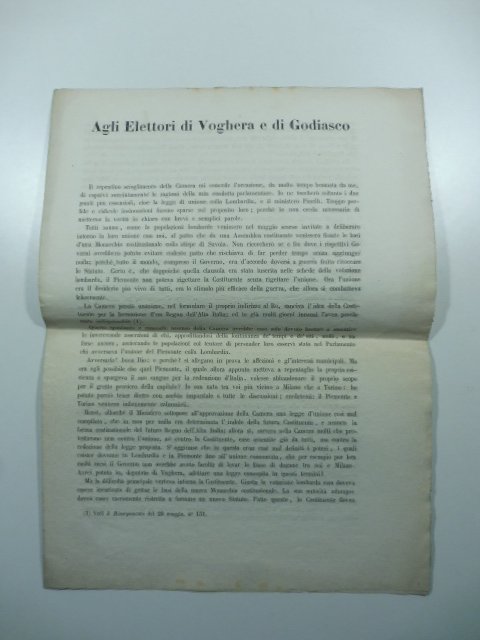 Agli elettori di Voghera e di Godiasco