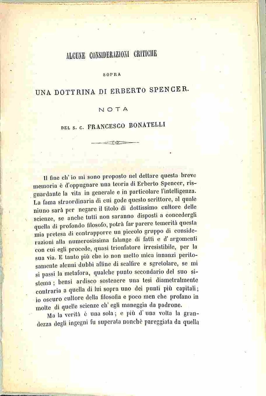 Alcune considerazioni critiche sopra una dottrina di Erberto Spencer