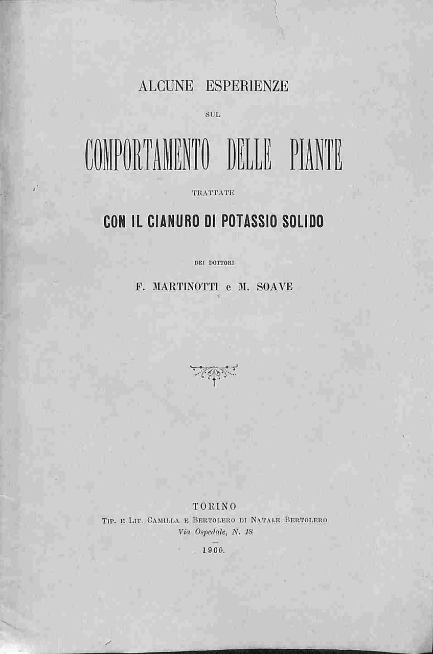 Alcune esperienze sul comportamento delle piante trattate con il cianuro …
