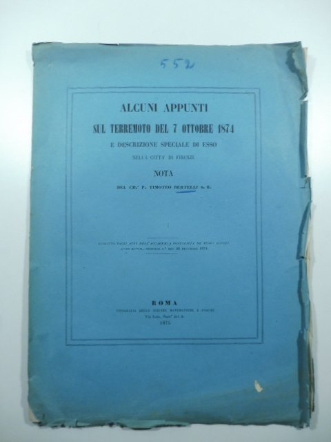 Alcuni appunti sul terremoto del 7 ottobre 1874 e descrizione …