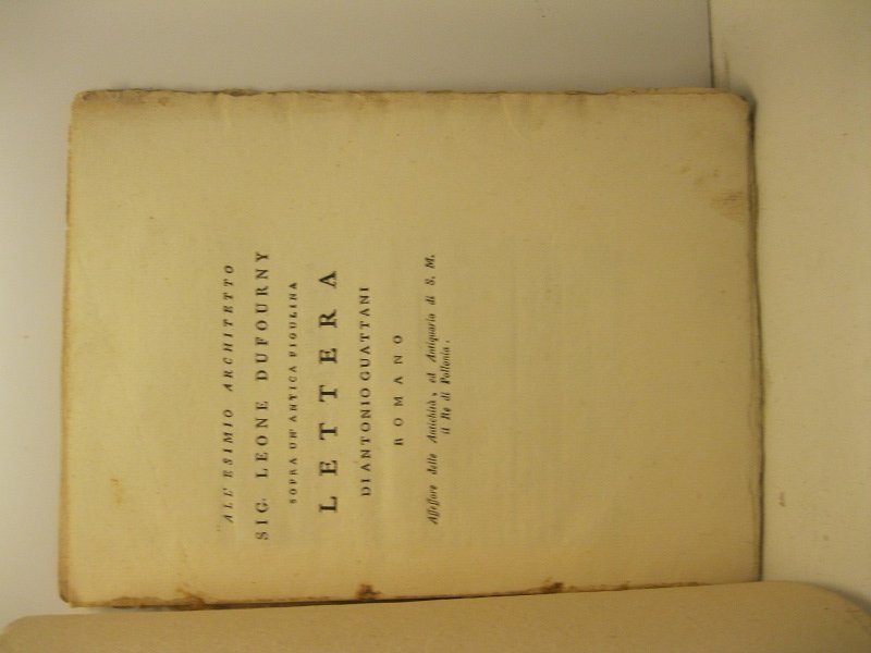 All'esimio architetto sig. Leone Dufourny sopra un'antica figulina. Lettera di …