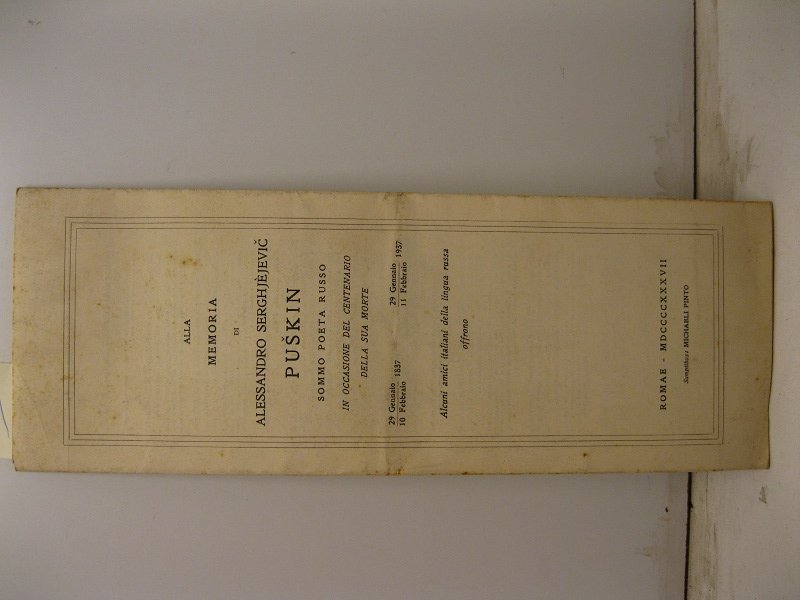 Alla memoria di Alessandro Serghjejevic Puskin sommo poeta russo in …