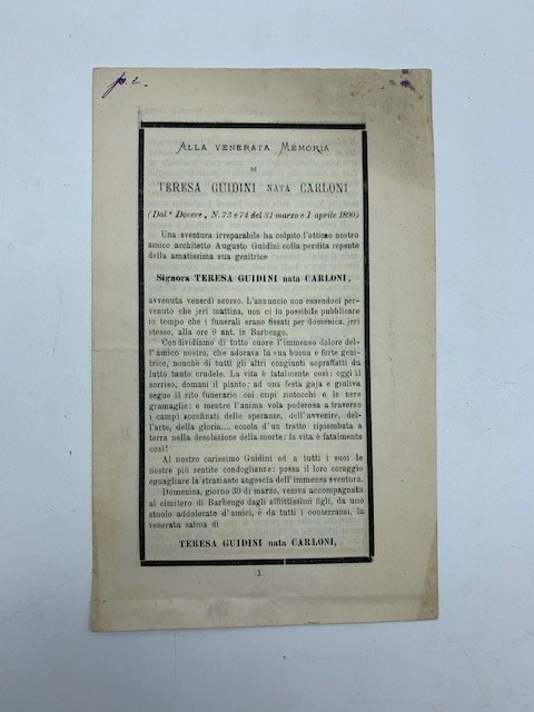 Alla venerata memoria di Teresa Guidini nata Carloni