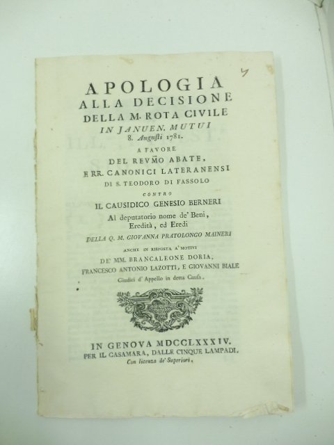 Apologia alla decisione della M. Rota civile. a favore del …