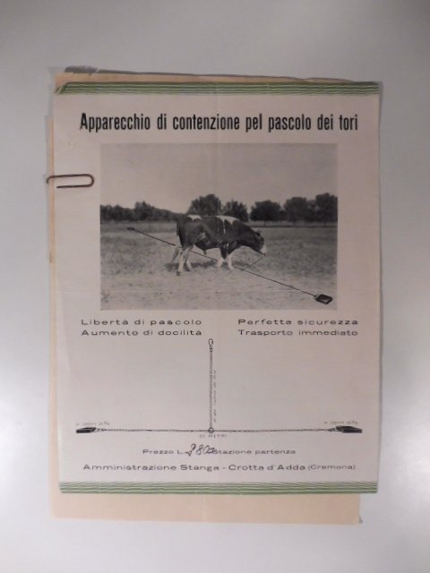 Apparecchio di contenzione pel pascolo dei tori. Amministrazione Stanga. Crotta …