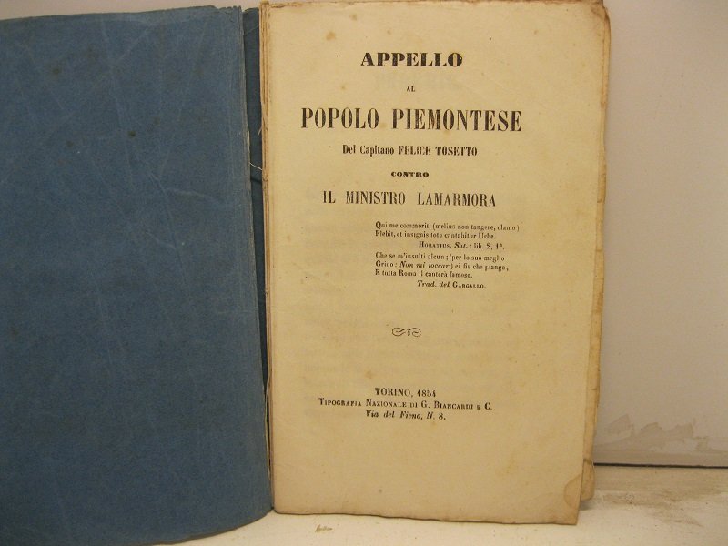 Appello al popolo piemontese del Capitano Felice Tosetto contro il …