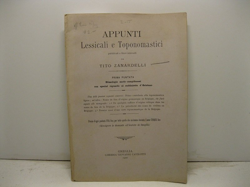 Appunti Lessicali e Toponomastici. Prima Puntata (-IV Puntata)