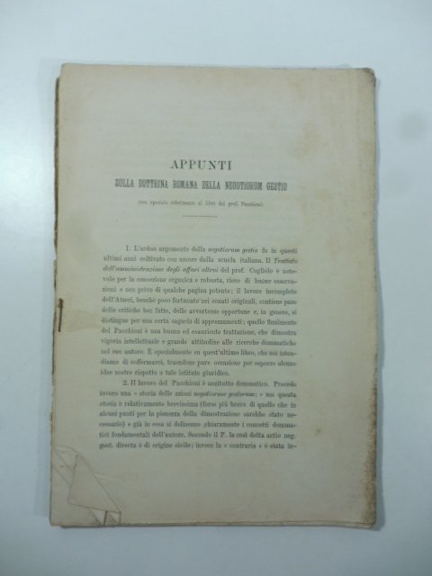 Appunti sulla dottrina romana della Negotiorum gestio