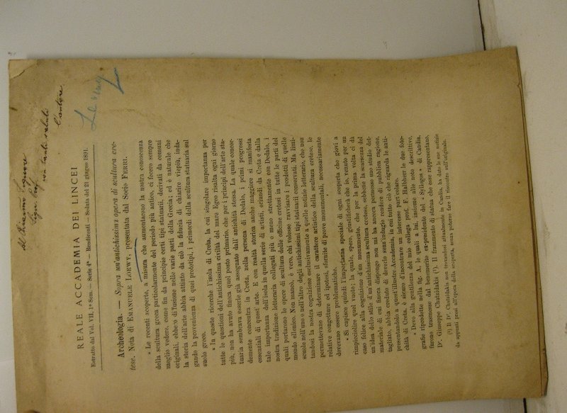 Archeologia. Sopra un'antichissima opera di scultura cretese