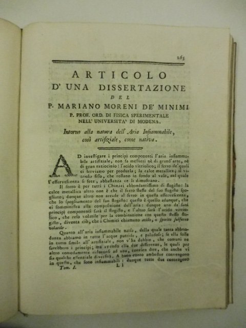Articolo d'una dissertazione del P. Mariano Moreni de' Minimi. intorno …