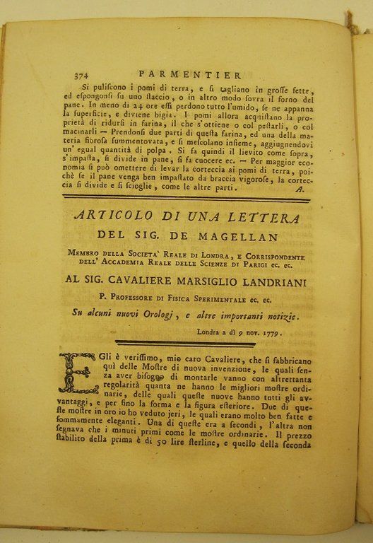 Articolo di una lettera del sig. De Magellan. al sig. …