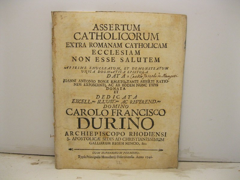 Assertum catholicorum extra Romanam catholicam ecclesiam non esse salutem apprime …
