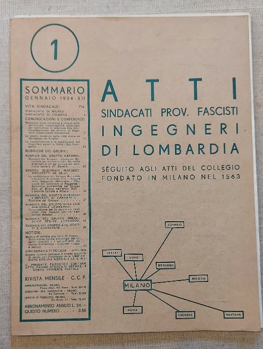 Atti Sindacati Prov. Fascisti ingegneri di Lombardia, 1934, n. 1