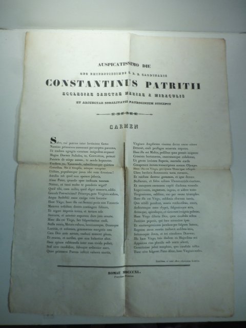 Auspicatissimo die quo eminentissimus S. R. E. Cardinalis Constantinus Patritii …