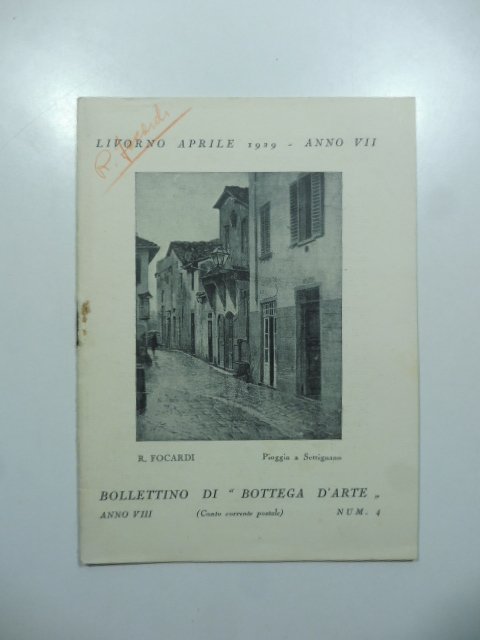 Bollettino di Bottega d'Arte, Livorno, num. 4, aprile 1929. Ruggero …