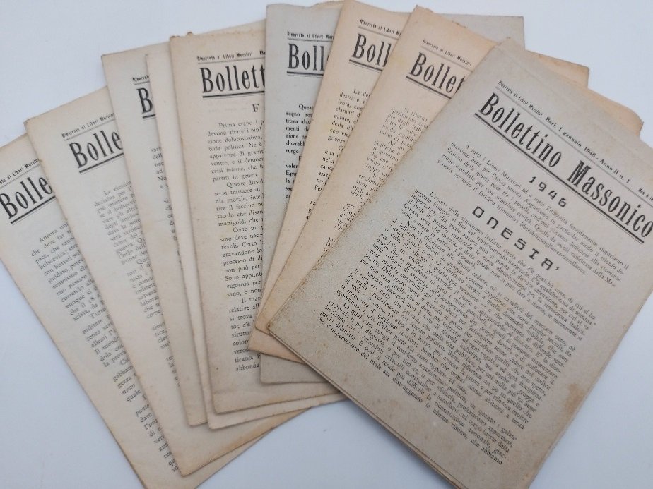 Bollettino Massonico riservato ai Liberi Muratori, Bari. Insieme di 11 …