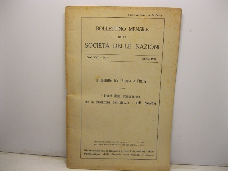 Bollettino mensile della Societa' delle Nazioni. Il conflitto tra l'Etiopia …