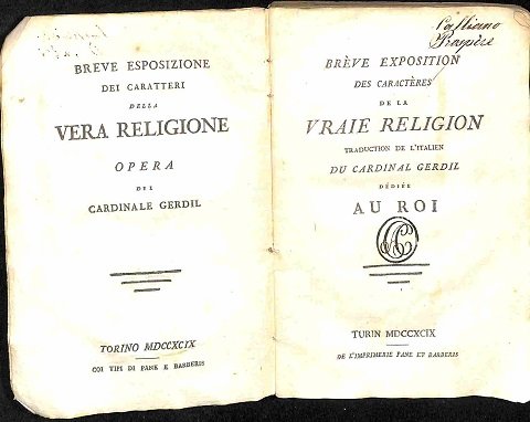 Breve esposizione dei caratteri della vera religione. Breve exposition des …