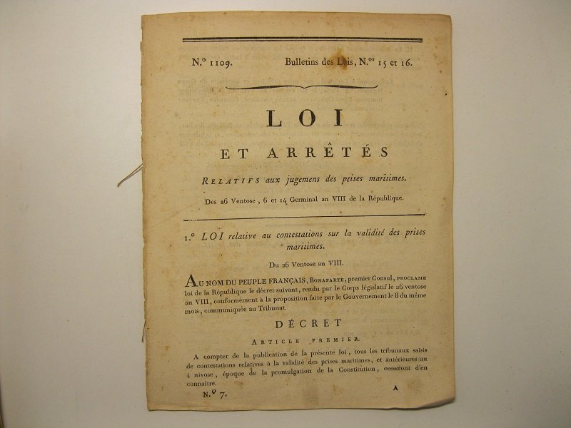 Bulletins de Lois n. 15 et 16. Loi et arcte's …