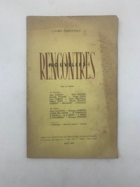 Cahiers France-Italie. Rencontres. Nouvelles, Aout 1945