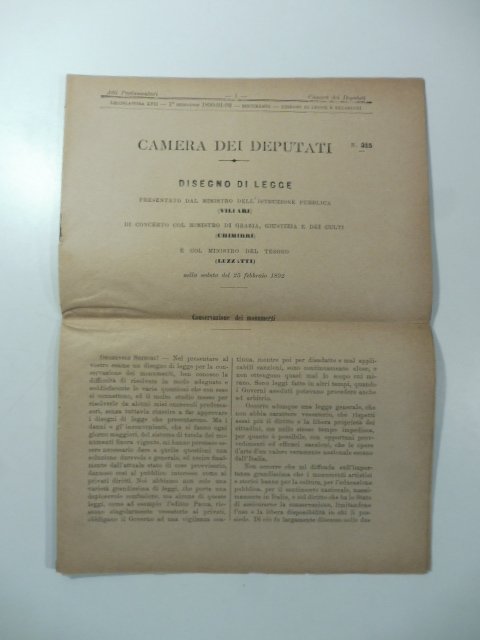 Camera dei deputati. Disegno di legge presentato dal Ministro dell'Istruzione …