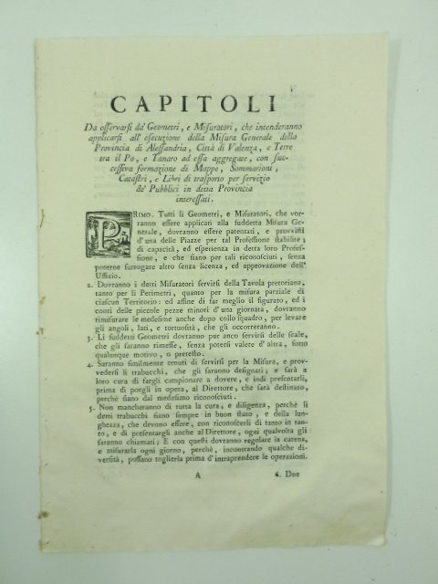 Capitoli da osservarsi da' geometri e misuratori che intenderanno applicarsi …