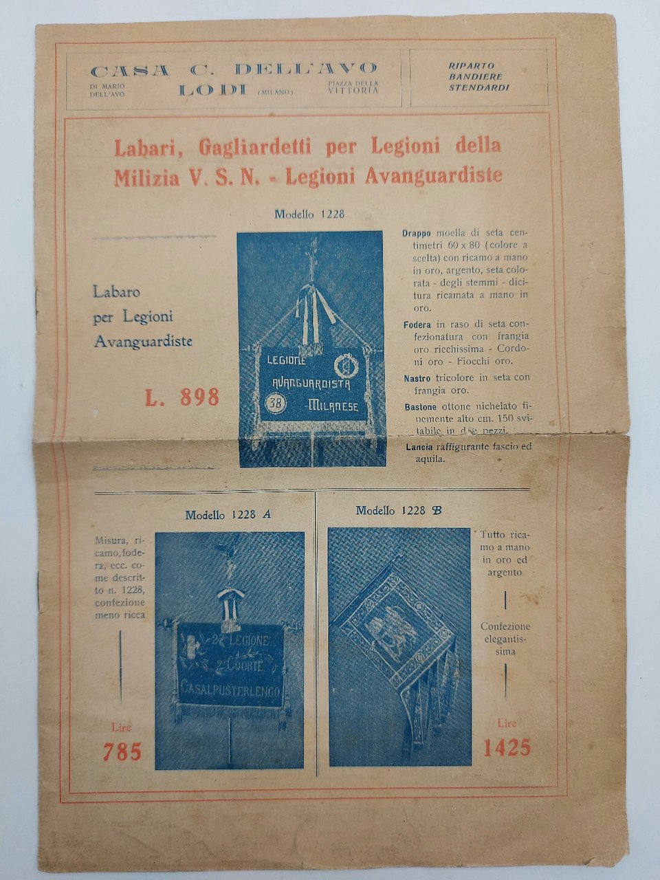 Casa C. Dell'Avo, Lodi. Reparto bandiere, stendardi. Labari, gagliardetti per …