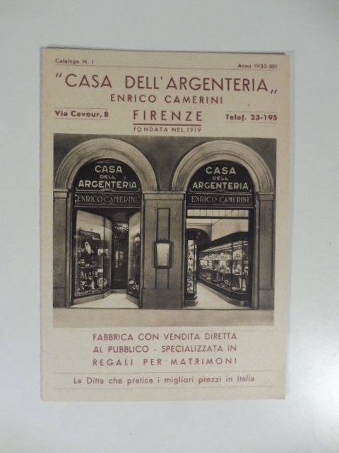 Casa dell'argenteria Enrico Camerini, Firenze. Pieghevole pubblicitario