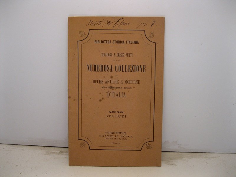 Catalogo a prezzi netti di una numerosa collezione di opere …